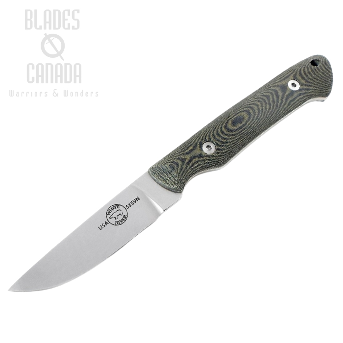 White River Small Game Fixed Blade Knife, CPM S35VN, Linen Micarta Black & OD, Kydex Sheath White River Small Game Fixed Blade Knife, CPM S35VN, Linen Micarta Black & OD, Kydex Sheath